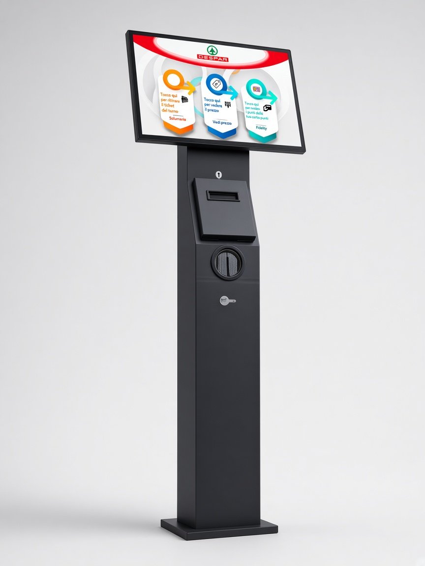 Totem da terra eliminacode con stampante ticket e scanner
