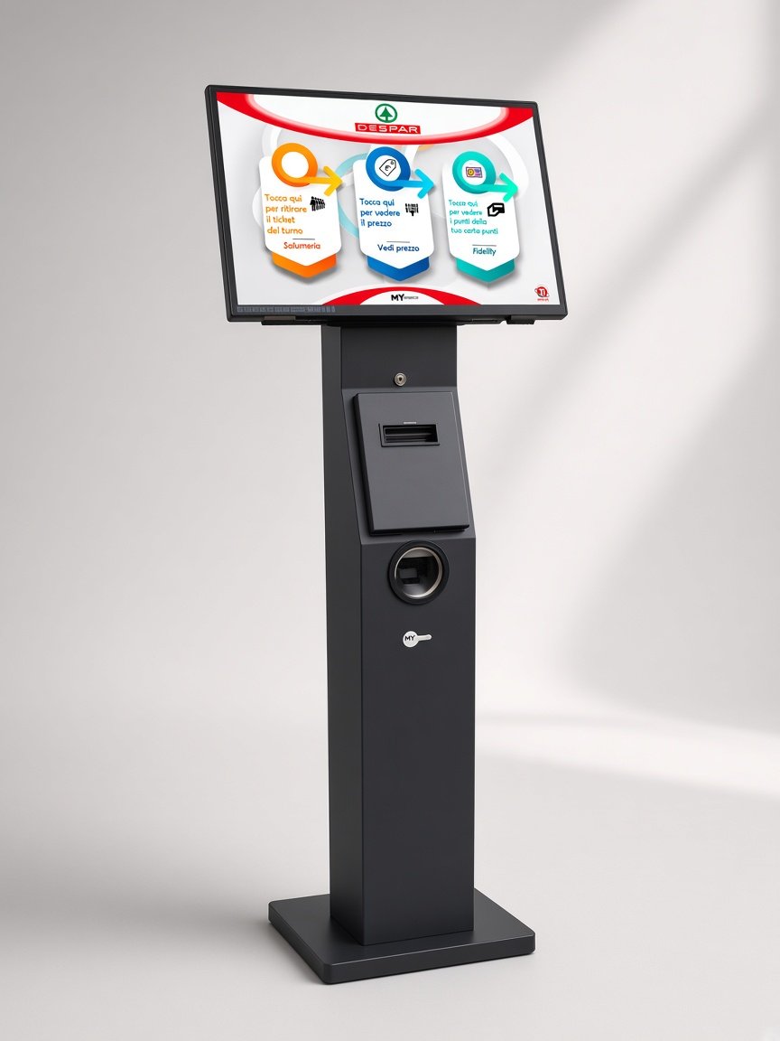 Totem multimediale eliminacode frontale con monitor